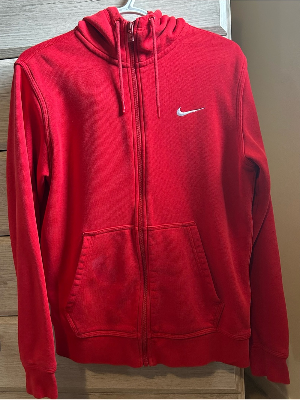 Nike Red Full-Zip Hoodie Jacket with White Swoosh